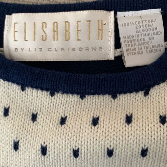 Elisabeth by Los Claiborne Cotton Crew Neck Navy/ White Sweater Men’s Size 1 - Picture 7 of 9